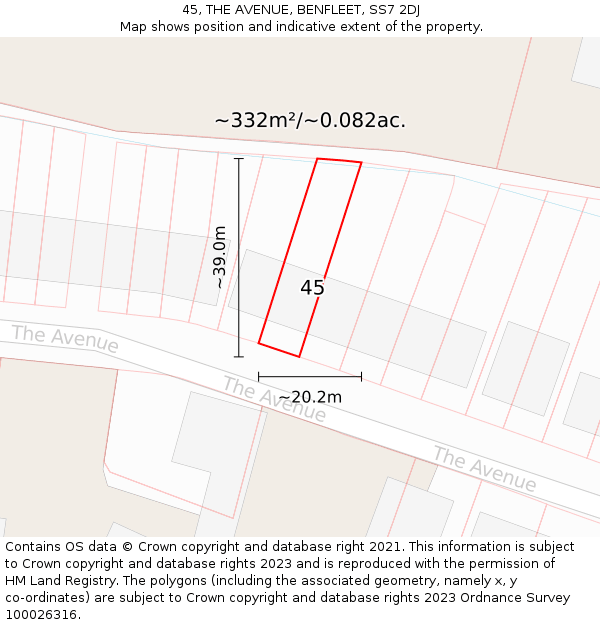 45, THE AVENUE, BENFLEET, SS7 2DJ: Plot and title map