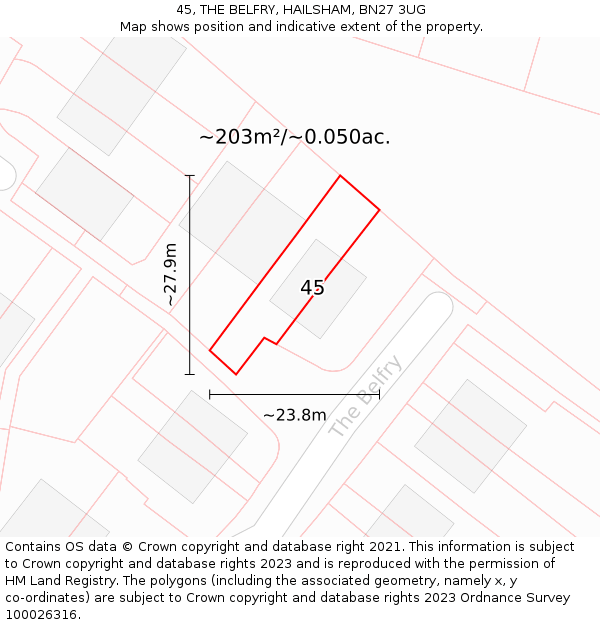 45, THE BELFRY, HAILSHAM, BN27 3UG: Plot and title map