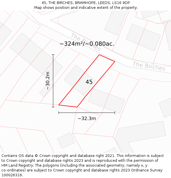 45, THE BIRCHES, BRAMHOPE, LEEDS, LS16 9DP: Plot and title map