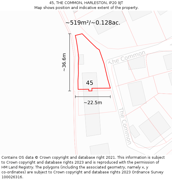 45, THE COMMON, HARLESTON, IP20 9JT: Plot and title map