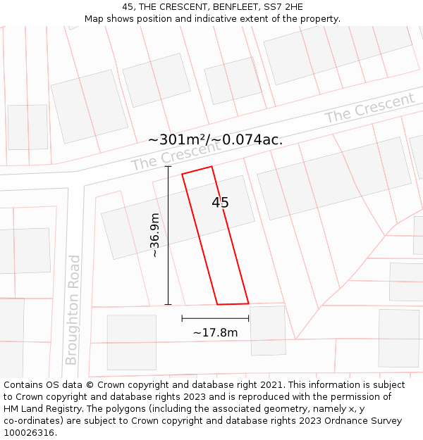 45, THE CRESCENT, BENFLEET, SS7 2HE: Plot and title map