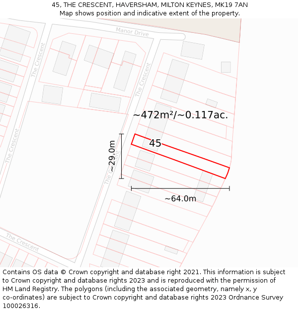 45, THE CRESCENT, HAVERSHAM, MILTON KEYNES, MK19 7AN: Plot and title map