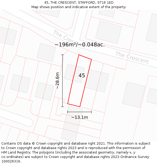 45, THE CRESCENT, STAFFORD, ST16 1ED: Plot and title map
