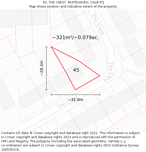 45, THE CREST, WHITEHAVEN, CA28 6TJ: Plot and title map
