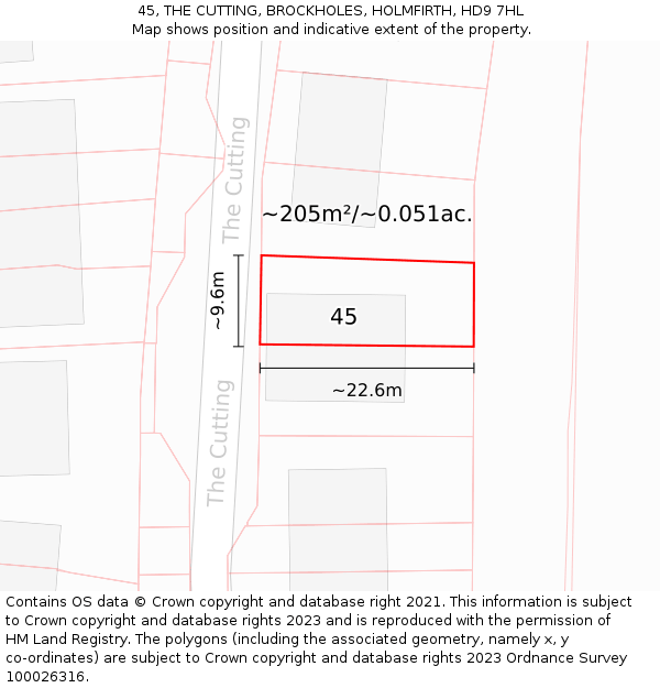45, THE CUTTING, BROCKHOLES, HOLMFIRTH, HD9 7HL: Plot and title map
