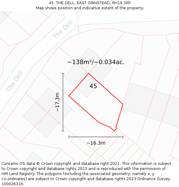 45, THE DELL, EAST GRINSTEAD, RH19 3XP: Plot and title map