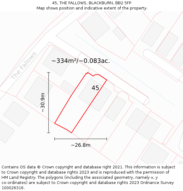 45, THE FALLOWS, BLACKBURN, BB2 5FP: Plot and title map