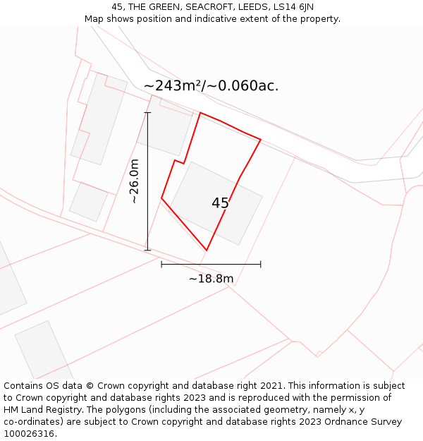 45, THE GREEN, SEACROFT, LEEDS, LS14 6JN: Plot and title map