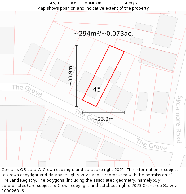 45, THE GROVE, FARNBOROUGH, GU14 6QS: Plot and title map