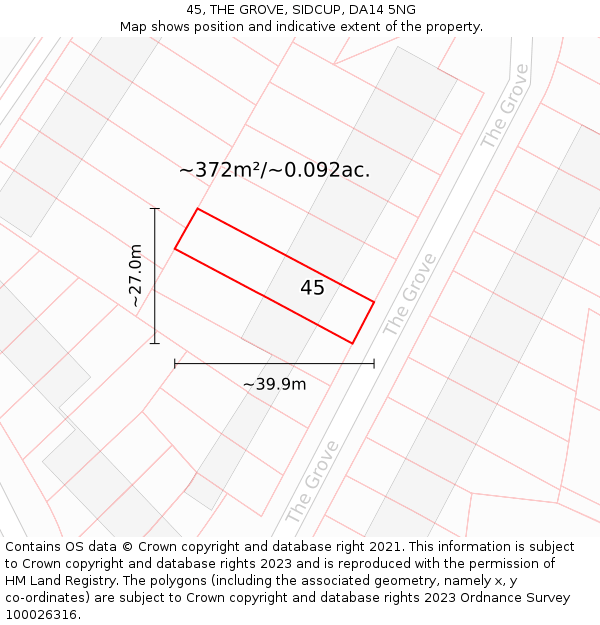 45, THE GROVE, SIDCUP, DA14 5NG: Plot and title map