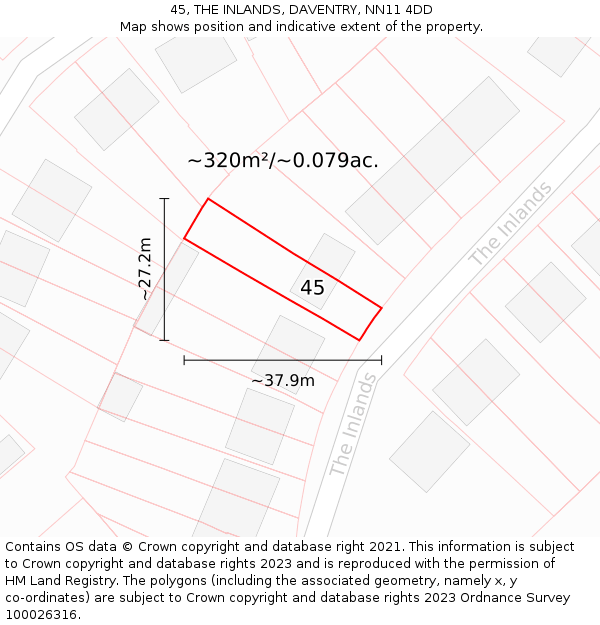45, THE INLANDS, DAVENTRY, NN11 4DD: Plot and title map
