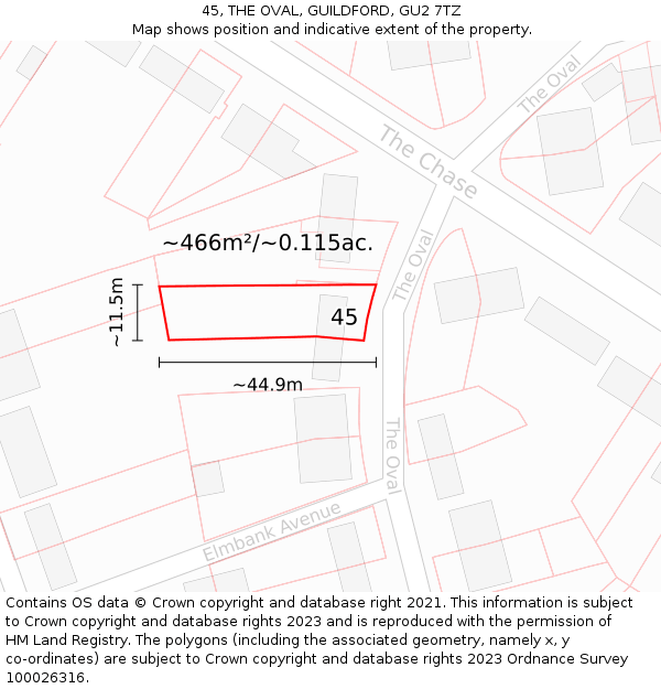 45, THE OVAL, GUILDFORD, GU2 7TZ: Plot and title map