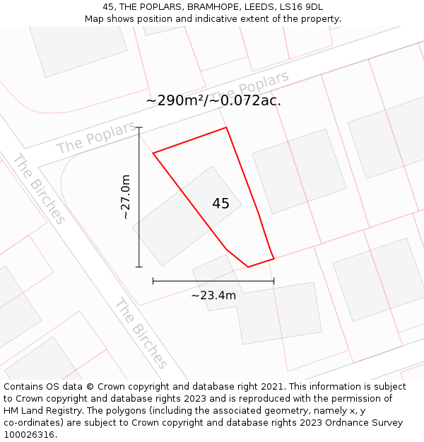 45, THE POPLARS, BRAMHOPE, LEEDS, LS16 9DL: Plot and title map