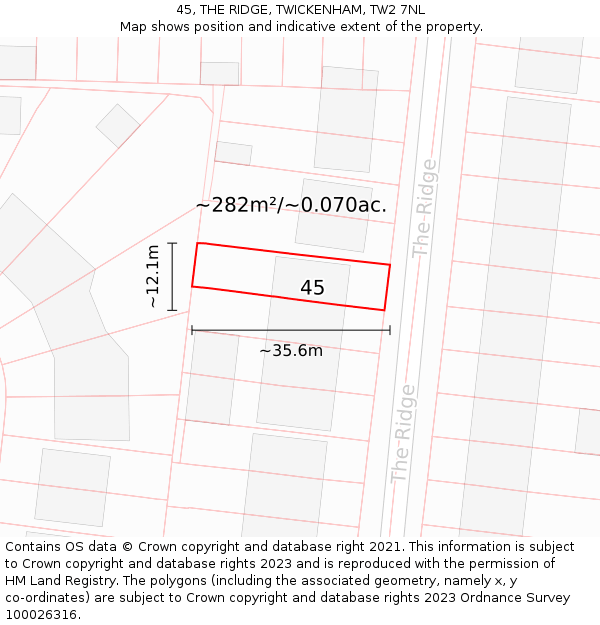 45, THE RIDGE, TWICKENHAM, TW2 7NL: Plot and title map