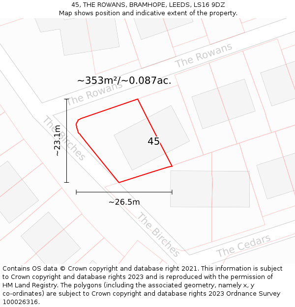 45, THE ROWANS, BRAMHOPE, LEEDS, LS16 9DZ: Plot and title map