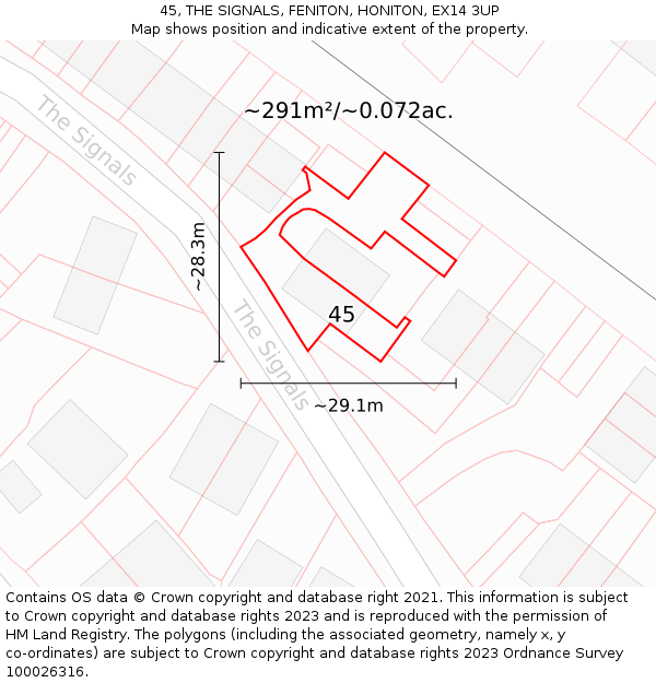 45, THE SIGNALS, FENITON, HONITON, EX14 3UP: Plot and title map