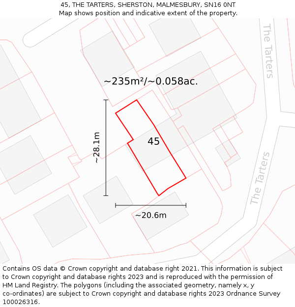 45, THE TARTERS, SHERSTON, MALMESBURY, SN16 0NT: Plot and title map