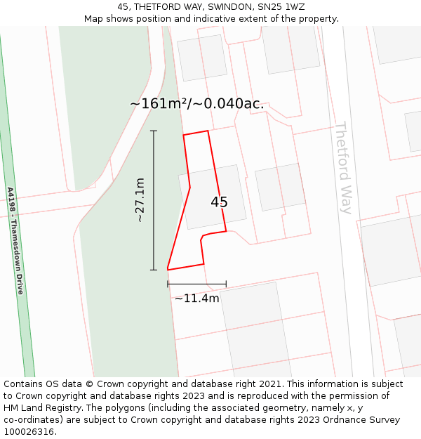45, THETFORD WAY, SWINDON, SN25 1WZ: Plot and title map