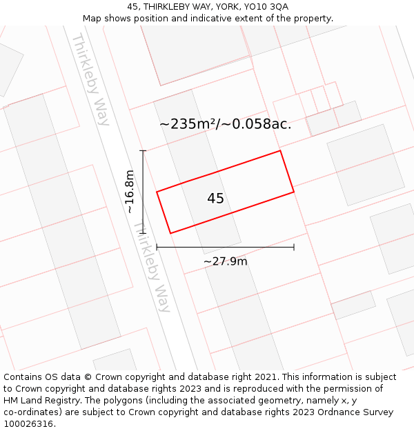 45, THIRKLEBY WAY, YORK, YO10 3QA: Plot and title map