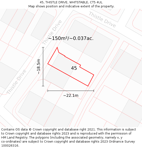 45, THISTLE DRIVE, WHITSTABLE, CT5 4UL: Plot and title map