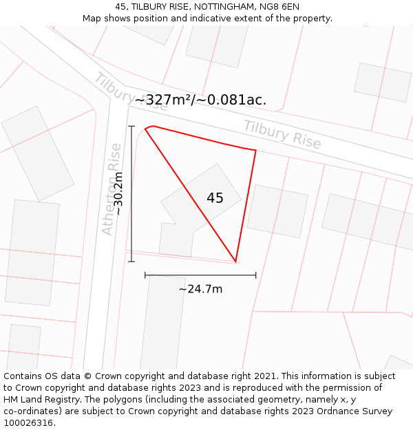 45, TILBURY RISE, NOTTINGHAM, NG8 6EN: Plot and title map