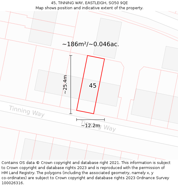 45, TINNING WAY, EASTLEIGH, SO50 9QE: Plot and title map