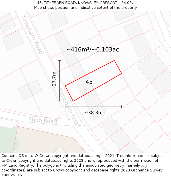 45, TITHEBARN ROAD, KNOWSLEY, PRESCOT, L34 0EU: Plot and title map