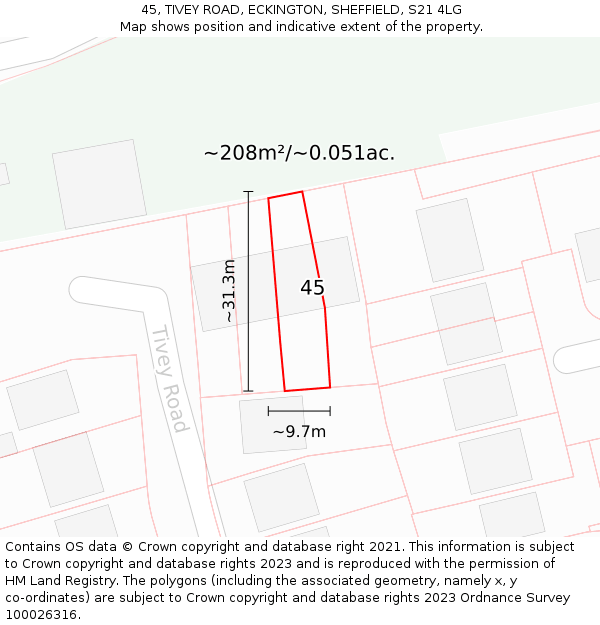 45, TIVEY ROAD, ECKINGTON, SHEFFIELD, S21 4LG: Plot and title map