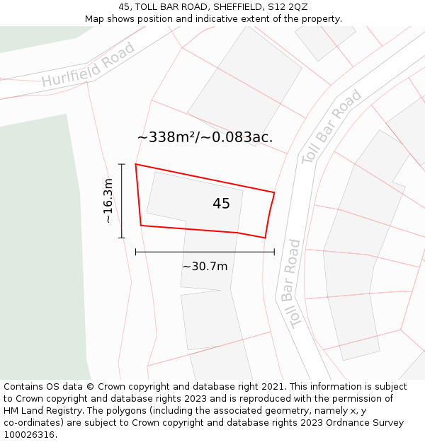 45, TOLL BAR ROAD, SHEFFIELD, S12 2QZ: Plot and title map