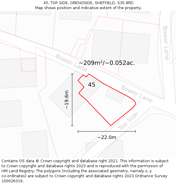 45, TOP SIDE, GRENOSIDE, SHEFFIELD, S35 8RD: Plot and title map