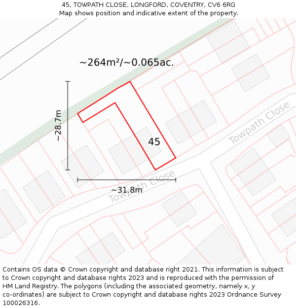 45, TOWPATH CLOSE, LONGFORD, COVENTRY, CV6 6RG: Plot and title map