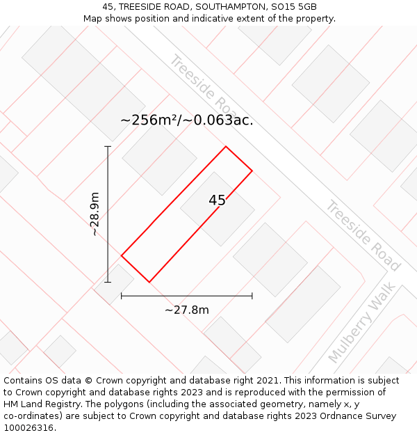 45, TREESIDE ROAD, SOUTHAMPTON, SO15 5GB: Plot and title map