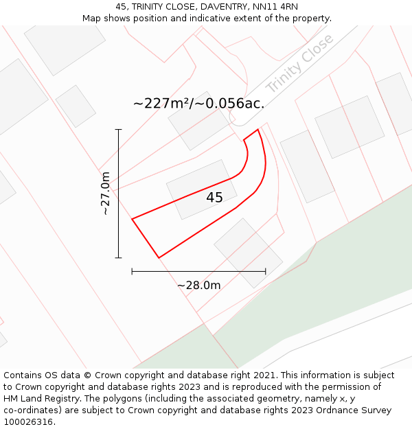 45, TRINITY CLOSE, DAVENTRY, NN11 4RN: Plot and title map
