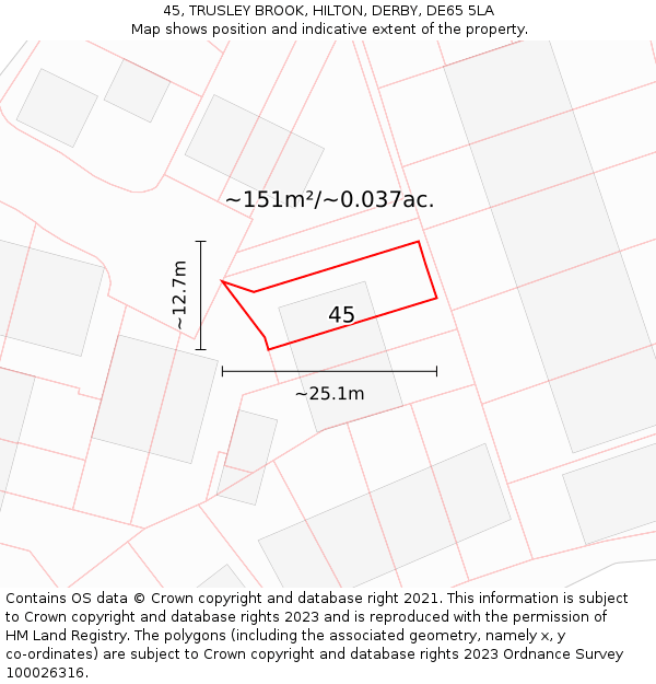 45, TRUSLEY BROOK, HILTON, DERBY, DE65 5LA: Plot and title map