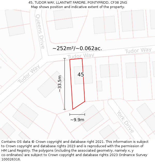 45, TUDOR WAY, LLANTWIT FARDRE, PONTYPRIDD, CF38 2NG: Plot and title map