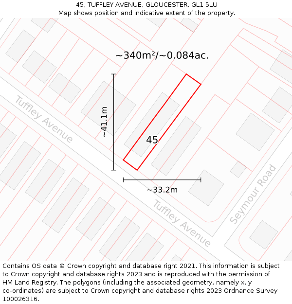 45, TUFFLEY AVENUE, GLOUCESTER, GL1 5LU: Plot and title map