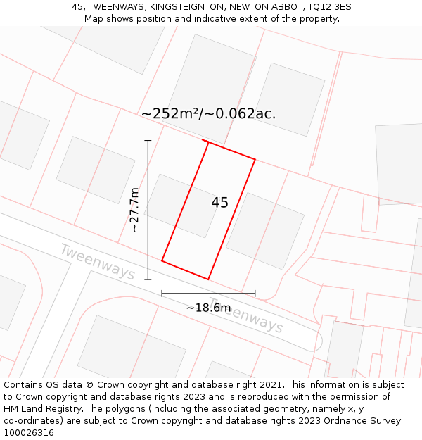 45, TWEENWAYS, KINGSTEIGNTON, NEWTON ABBOT, TQ12 3ES: Plot and title map