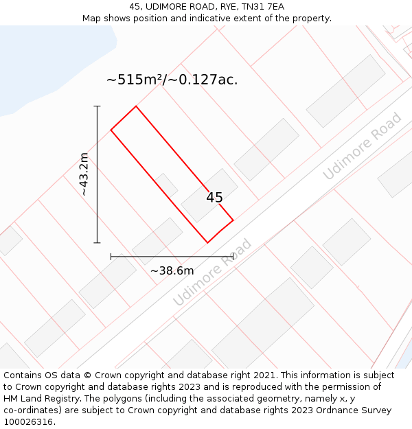 45, UDIMORE ROAD, RYE, TN31 7EA: Plot and title map