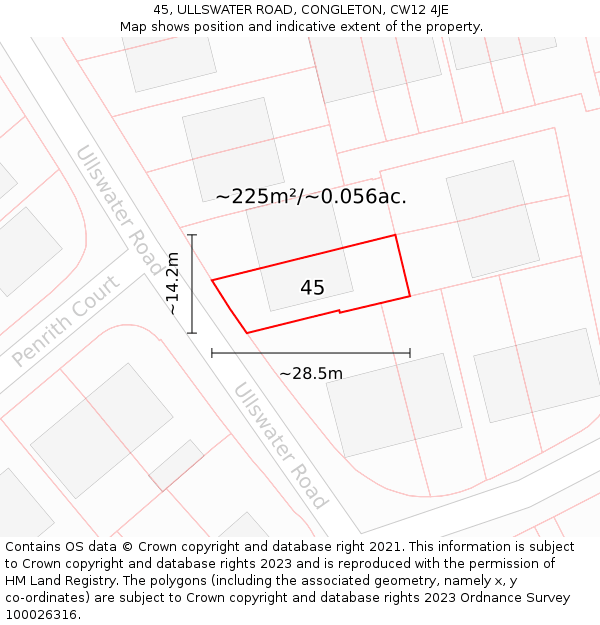 45, ULLSWATER ROAD, CONGLETON, CW12 4JE: Plot and title map