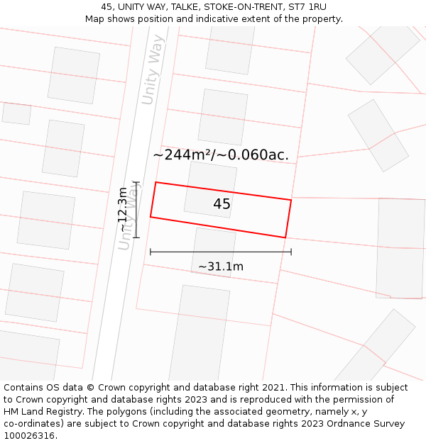 45, UNITY WAY, TALKE, STOKE-ON-TRENT, ST7 1RU: Plot and title map