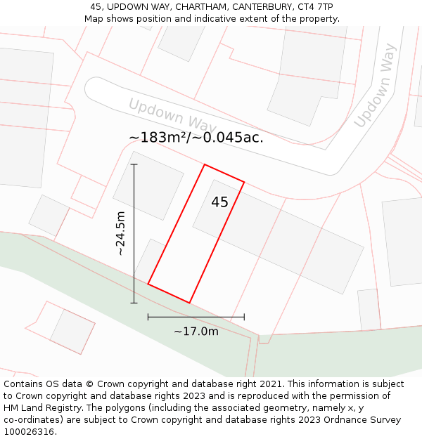 45, UPDOWN WAY, CHARTHAM, CANTERBURY, CT4 7TP: Plot and title map