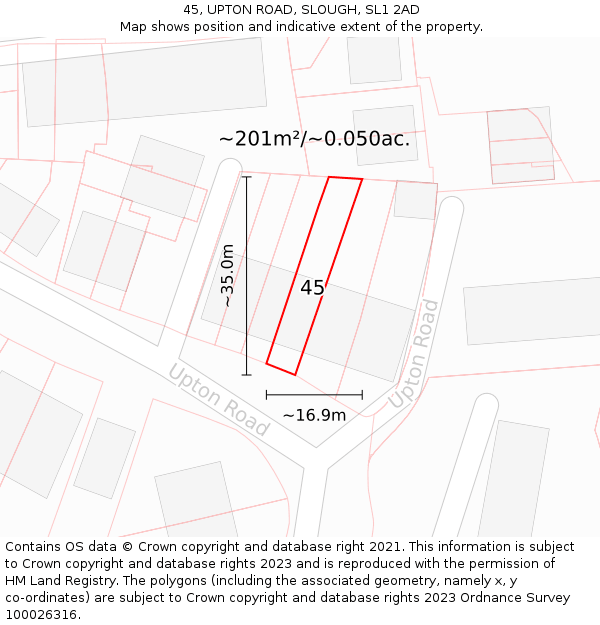 45, UPTON ROAD, SLOUGH, SL1 2AD: Plot and title map