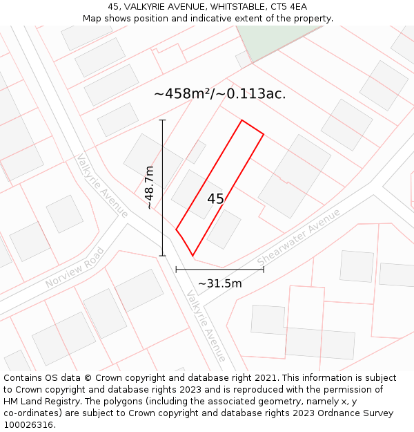 45, VALKYRIE AVENUE, WHITSTABLE, CT5 4EA: Plot and title map