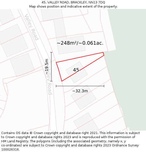 45, VALLEY ROAD, BRACKLEY, NN13 7DQ: Plot and title map
