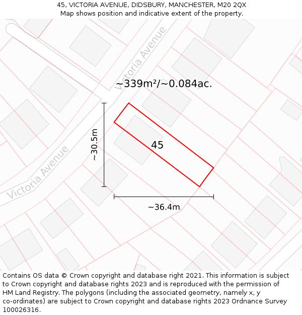 45, VICTORIA AVENUE, DIDSBURY, MANCHESTER, M20 2QX: Plot and title map