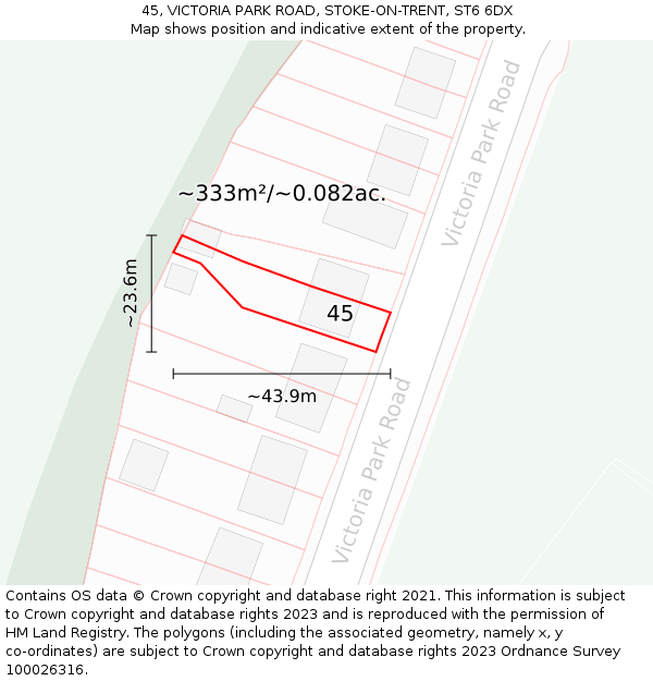 45, VICTORIA PARK ROAD, STOKE-ON-TRENT, ST6 6DX: Plot and title map
