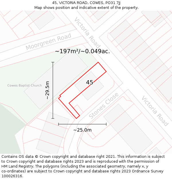45, VICTORIA ROAD, COWES, PO31 7JJ: Plot and title map