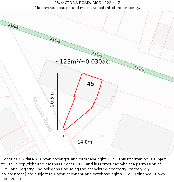 45, VICTORIA ROAD, DISS, IP22 4HZ: Plot and title map