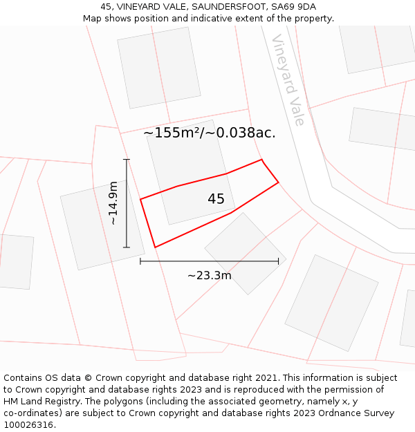 45, VINEYARD VALE, SAUNDERSFOOT, SA69 9DA: Plot and title map