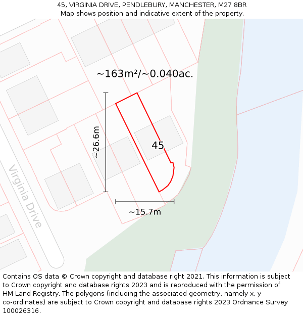 45, VIRGINIA DRIVE, PENDLEBURY, MANCHESTER, M27 8BR: Plot and title map